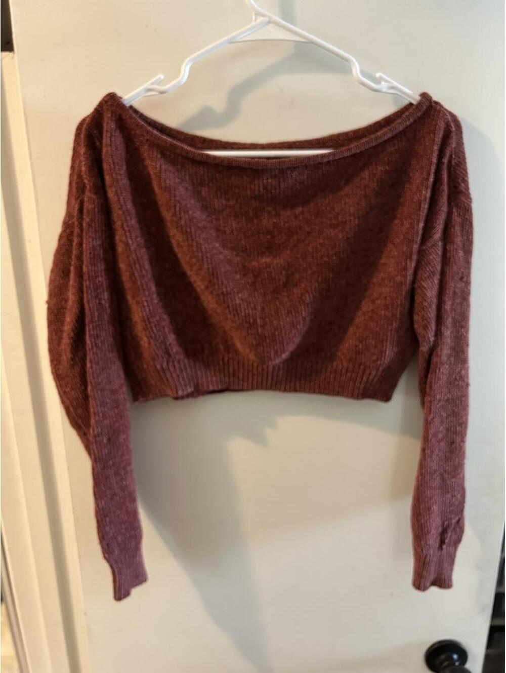 Blush Mark Burgundy off the shoulder cropped sweater in XS